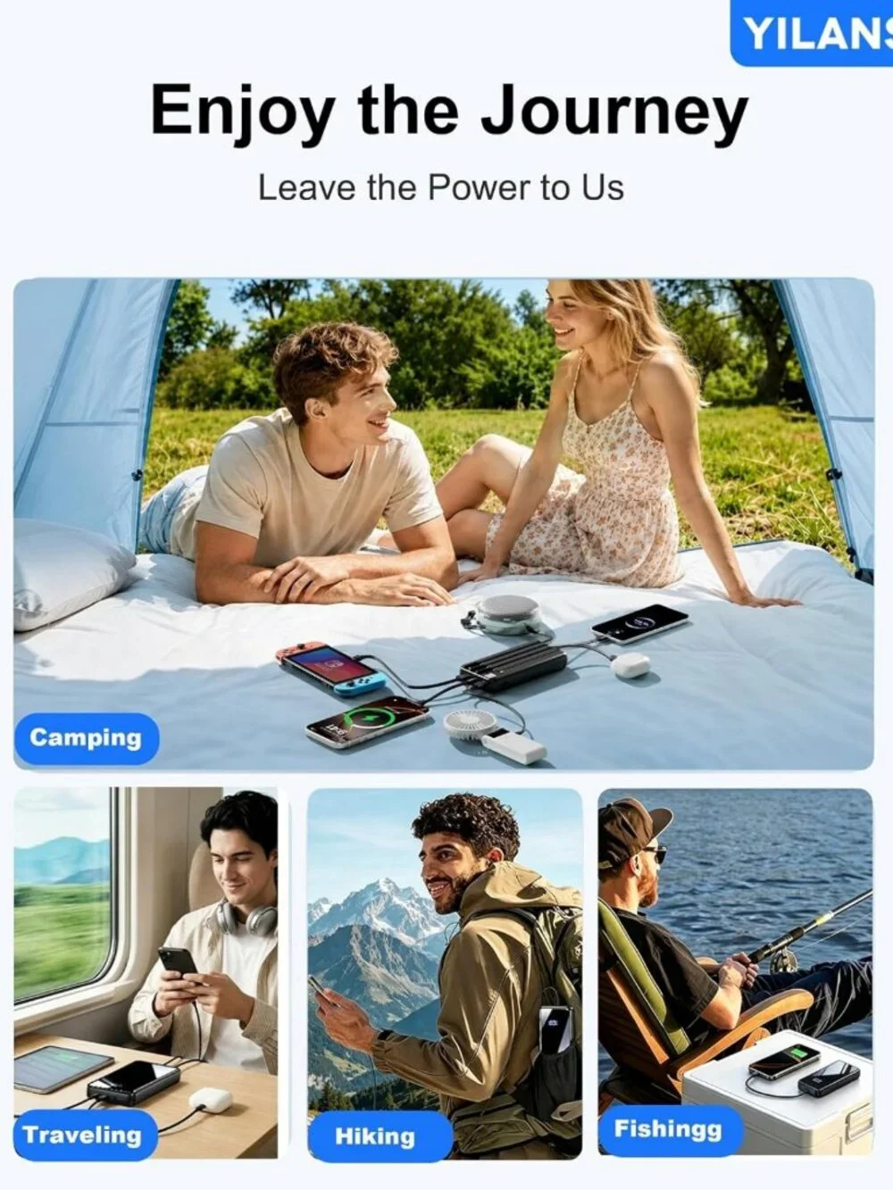 High-Capacity 50000mAh Portable Charger, 22.5W Power Bank with 4 Built-in Cables